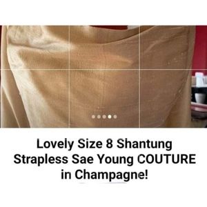 DAZZLING COUTURE STRAPLESS GOWN in Champagne, Size 8 MADE IN THE USA!